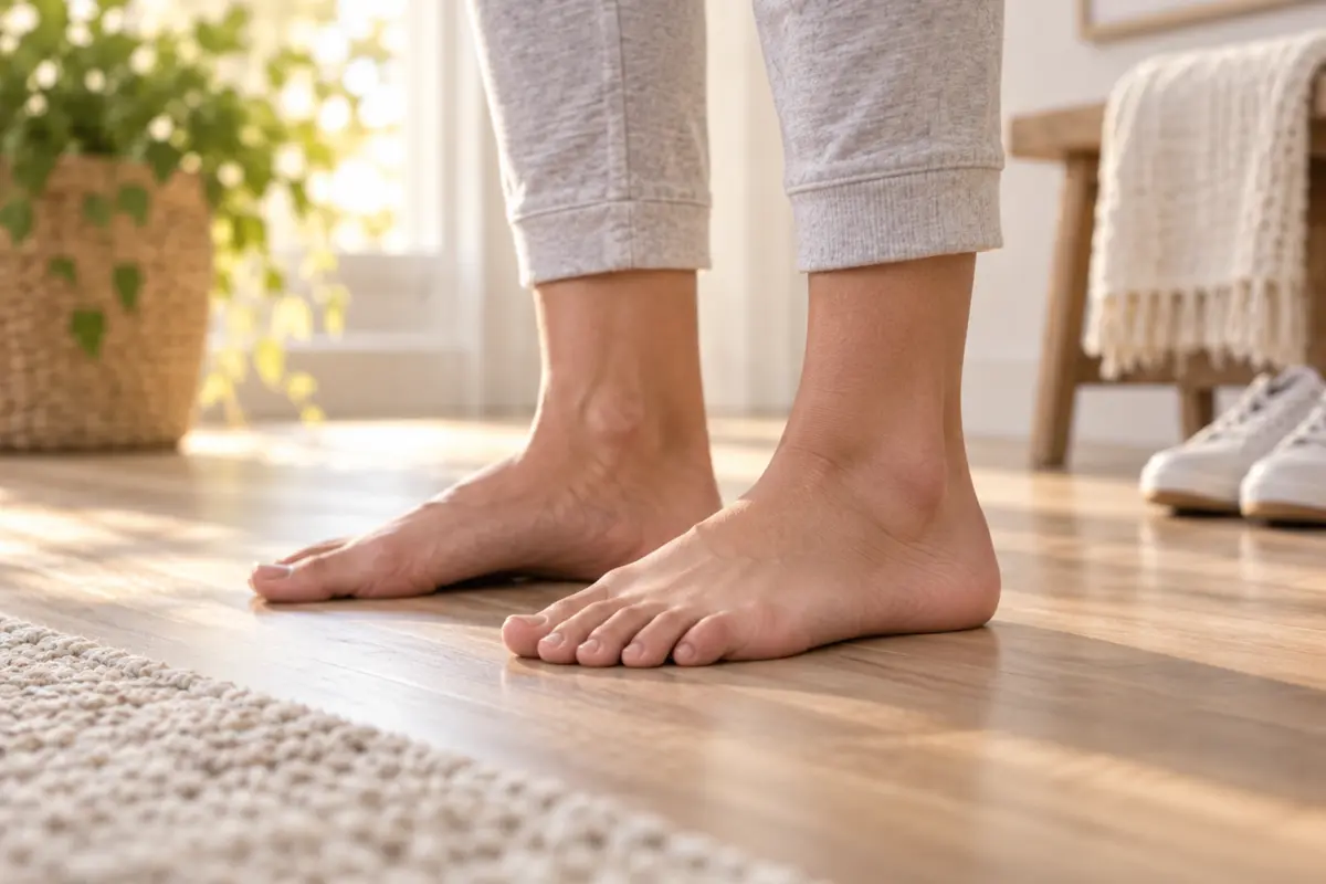 Bare feet seen side on, showing the arch of the foot.